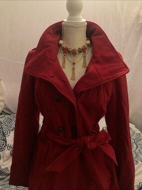 Guess Women's Red Double-Breasted Belted Trench Coat